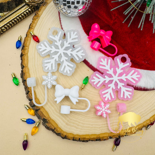 Snowflake Tumbler Plates & Straw Toppers